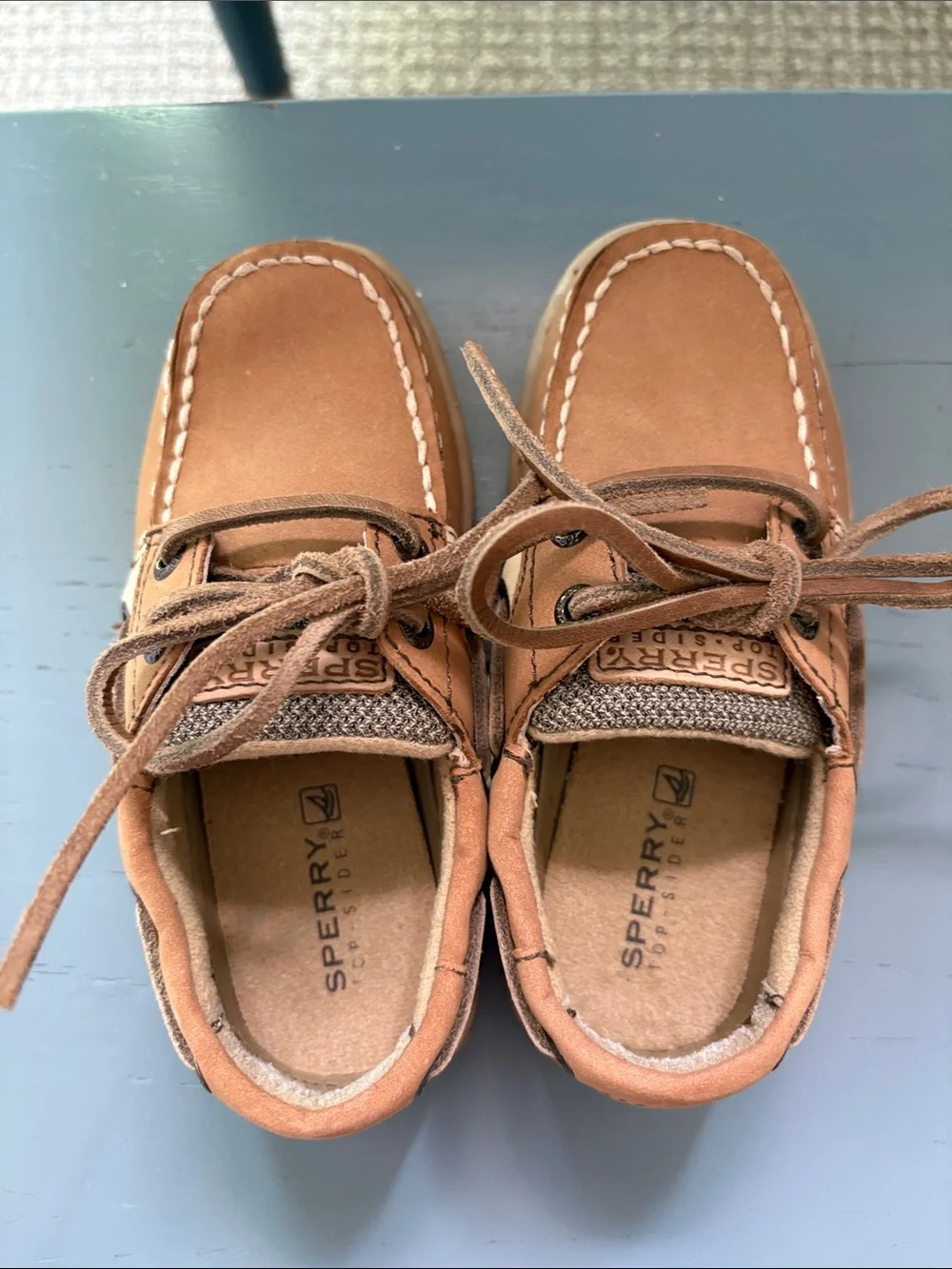 Boys Sperry Tan/Brown Moccasin Boat Shoes—toddler size 9.5W